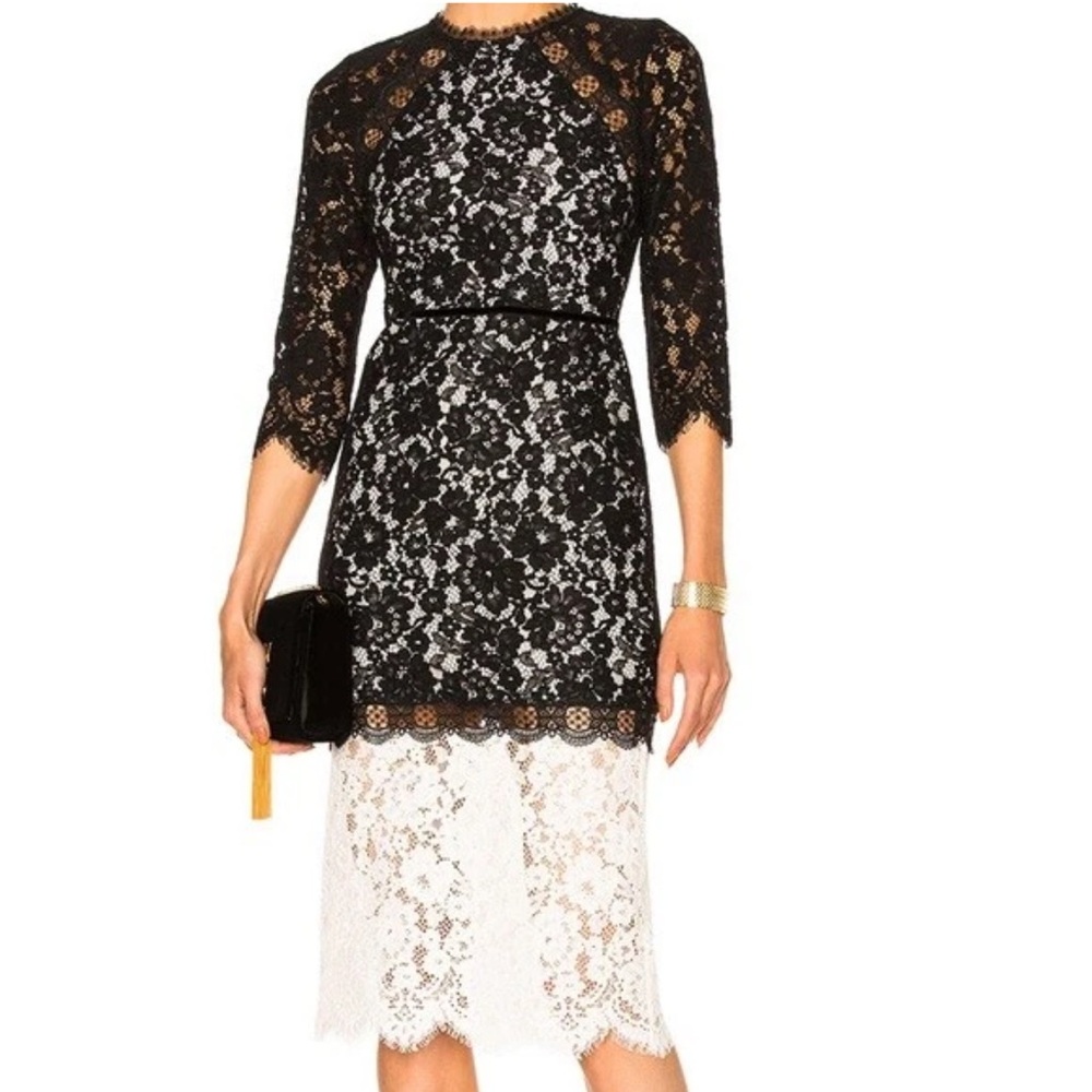 Alexis Elegant Black and White Lace Midi Dress